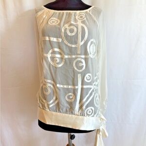 Ebene By Patrick Assuline White Sheer Geometric Top - Size Small NWT